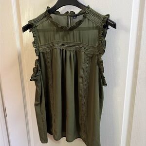 a.n.a Olive Green Ruffle Lace-Trim Sleeveless Top